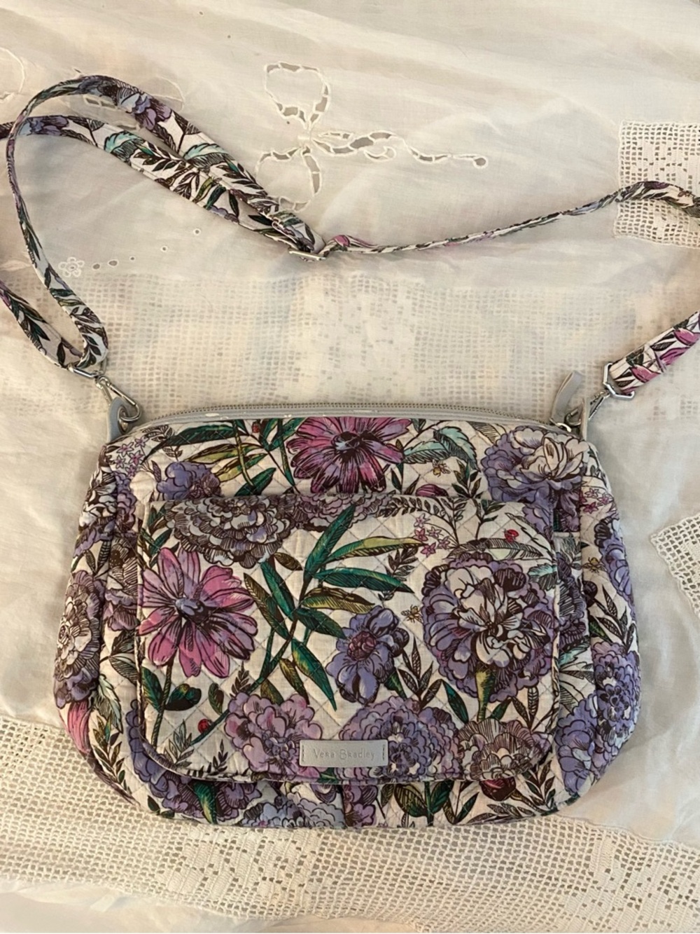 Vera Bradley Lavender Meadow All-In-One Crossbody Bag Retired Floral Ladybug